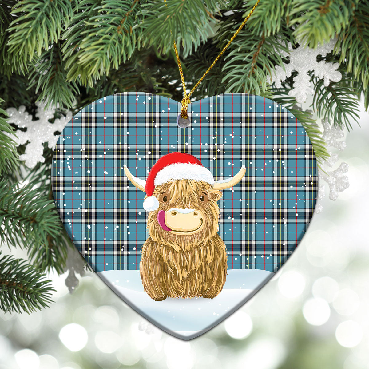 Clan Thomson Blue Tartan Christmas Ceramic Ornament Highland Cows Style KP25 Thomson Blue Tartan Tartan Ornament   