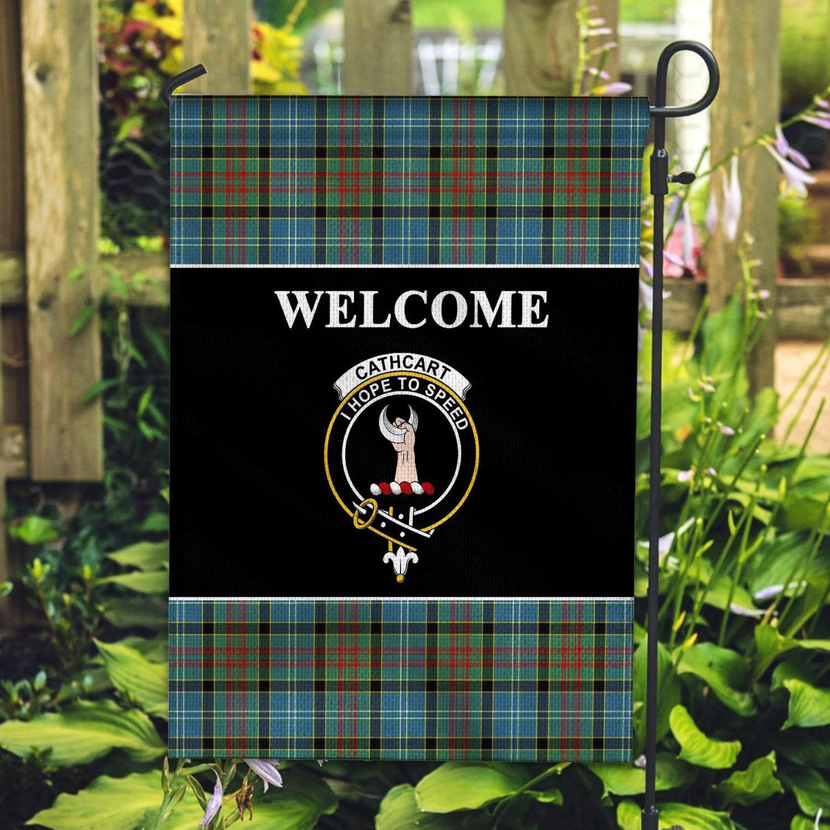 Clan Cathcart Tartan Crest Black Garden Flag NE35 Clan Cathcart Tartan Today   