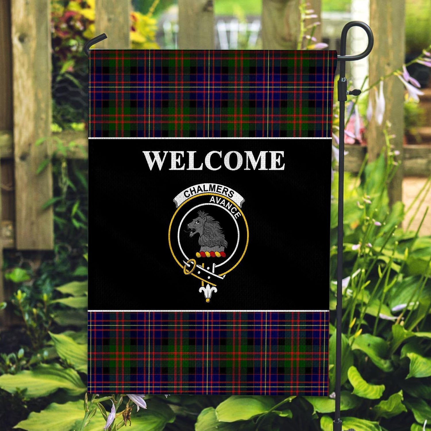 Clan Chalmers Tartan Crest Black Garden Flag AA60 Clan Chalmers Tartan Today   