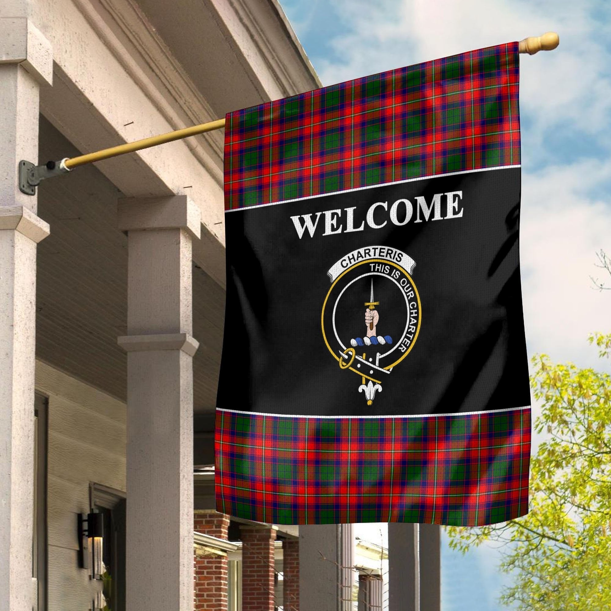 Clan Charteris (Earl of Wemyss) Tartan Crest Black Garden Flag VM41 Clan Wemyss Tartan Today   