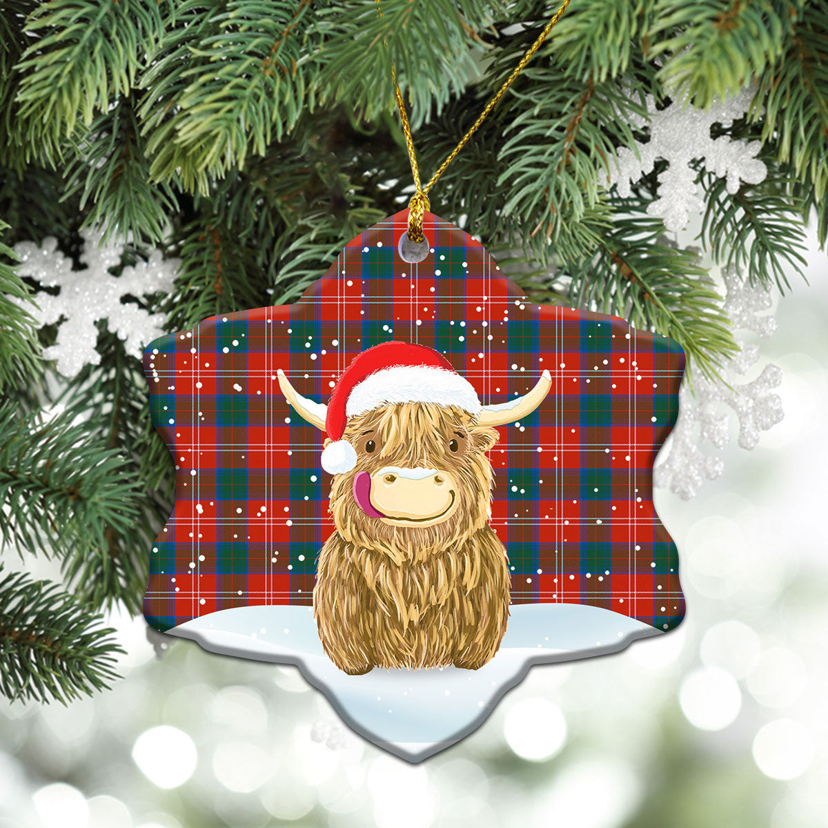 Clan Chisholm Ancient Tartan Christmas Ceramic Ornament Highland Cows Style RD33 Chisholm Ancient Tartan Tartan Ornament   