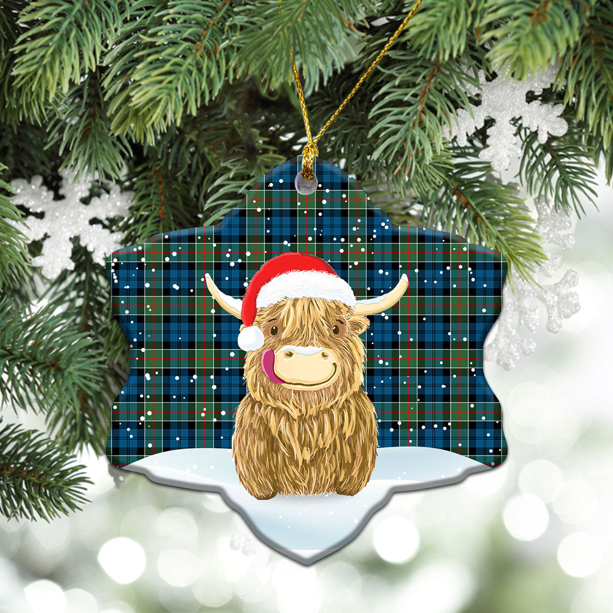 Clan Colquhoun Ancient Tartan Christmas Ceramic Ornament Highland Cows Style DW66 Colquhoun Ancient Tartan Tartan Ornament   