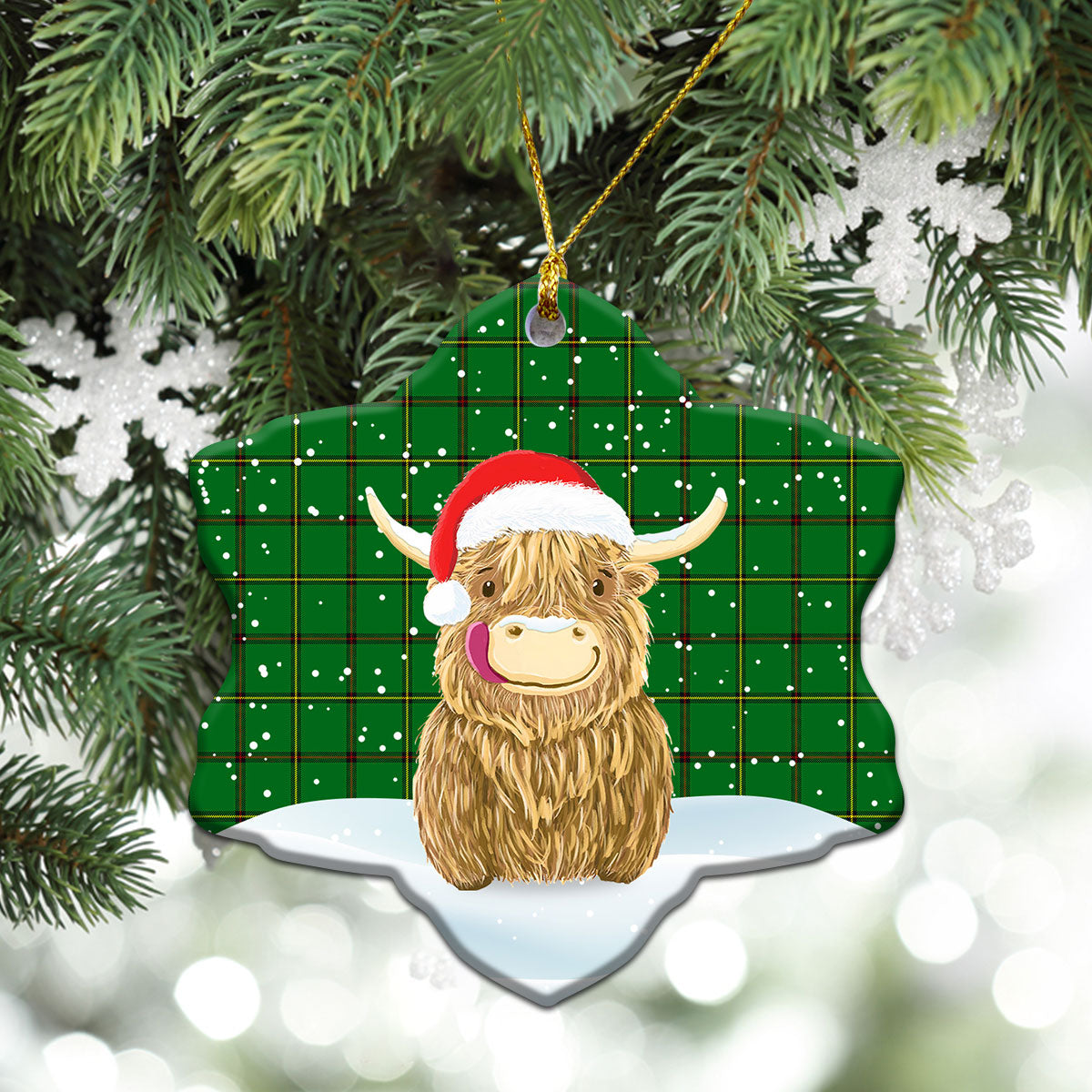 Clan Don Tartan Christmas Ceramic Ornament Highland Cows Style NG64 Don Tartan Tartan Ornament   