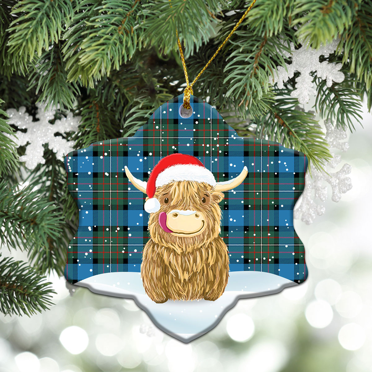 Clan Fergusson Ancient Tartan Christmas Ceramic Ornament Highland Cows Style LW87 Fergusson Ancient Tartan Tartan Ornament   