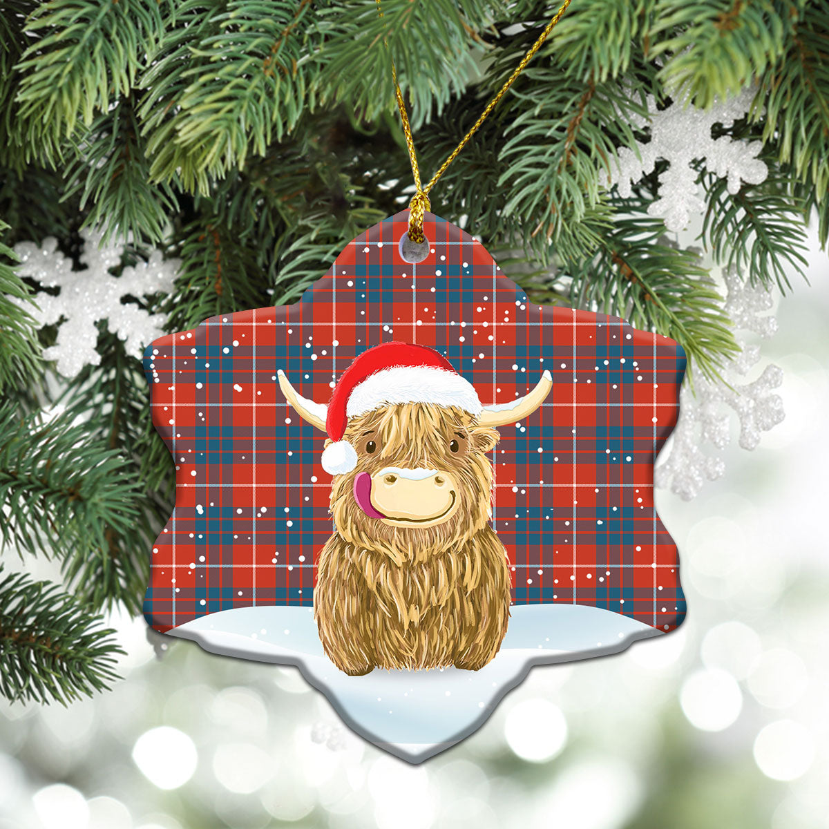 Clan Hamilton Ancient Tartan Christmas Ceramic Ornament Highland Cows Style GN11 Hamilton Ancient Tartan Tartan Ornament   