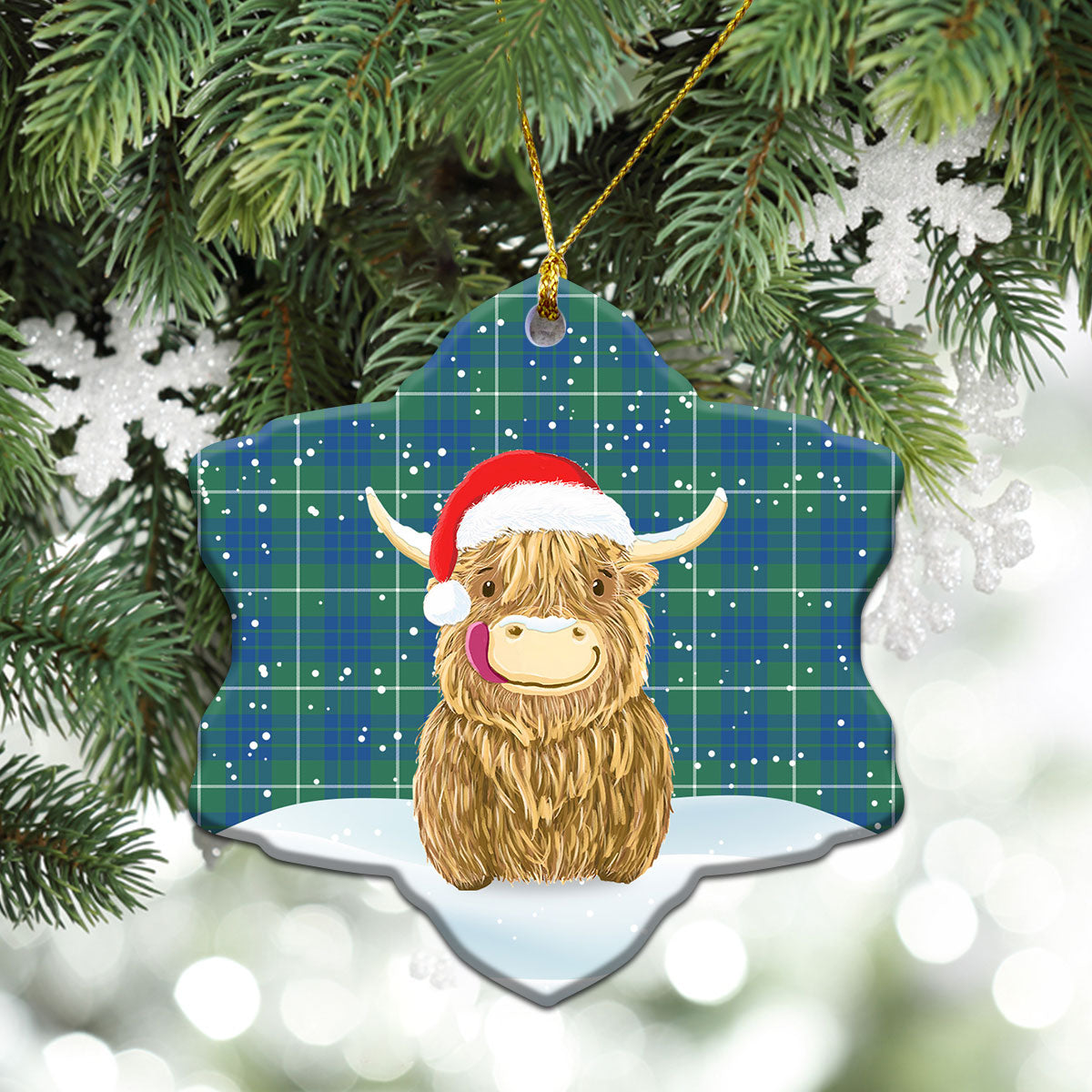 Clan Hamilton Hunting Ancient Tartan Christmas Ceramic Ornament Highland Cows Style KB64 Hamilton Hunting Ancient Tartan Tartan Ornament   