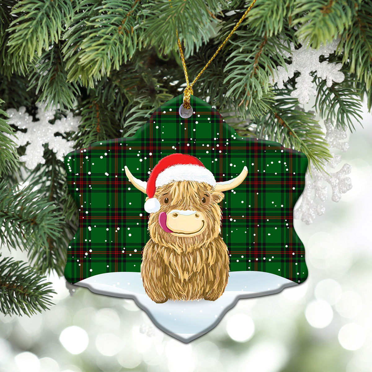 Clan Lundin Tartan Christmas Ceramic Ornament Highland Cows Style QN25 Lundin Tartan Tartan Ornament   