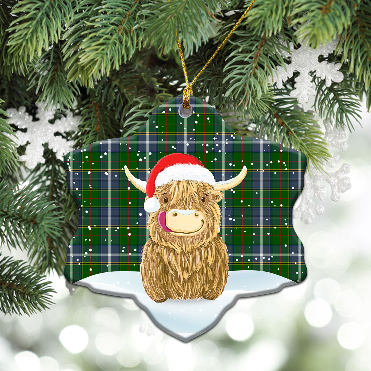 Clan Pringle Tartan Christmas Ceramic Ornament Highland Cows Style AH83 Pringle Tartan Tartan Ornament   