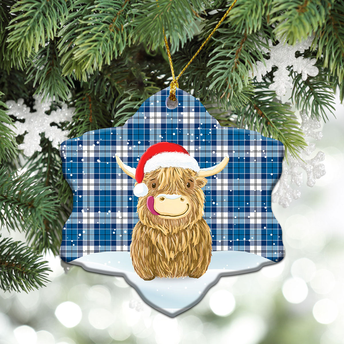 Clan Roberton Tartan Christmas Ceramic Ornament Highland Cows Style LN10 Roberton Tartan Tartan Ornament   