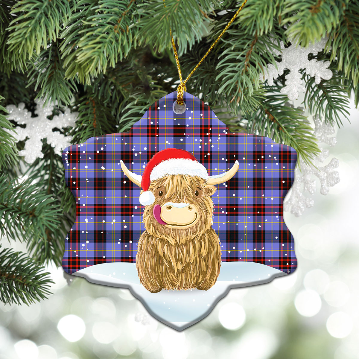 Clan Rutherford Tartan Christmas Ceramic Ornament Highland Cows Style KF41 Rutherford Tartan Tartan Ornament   