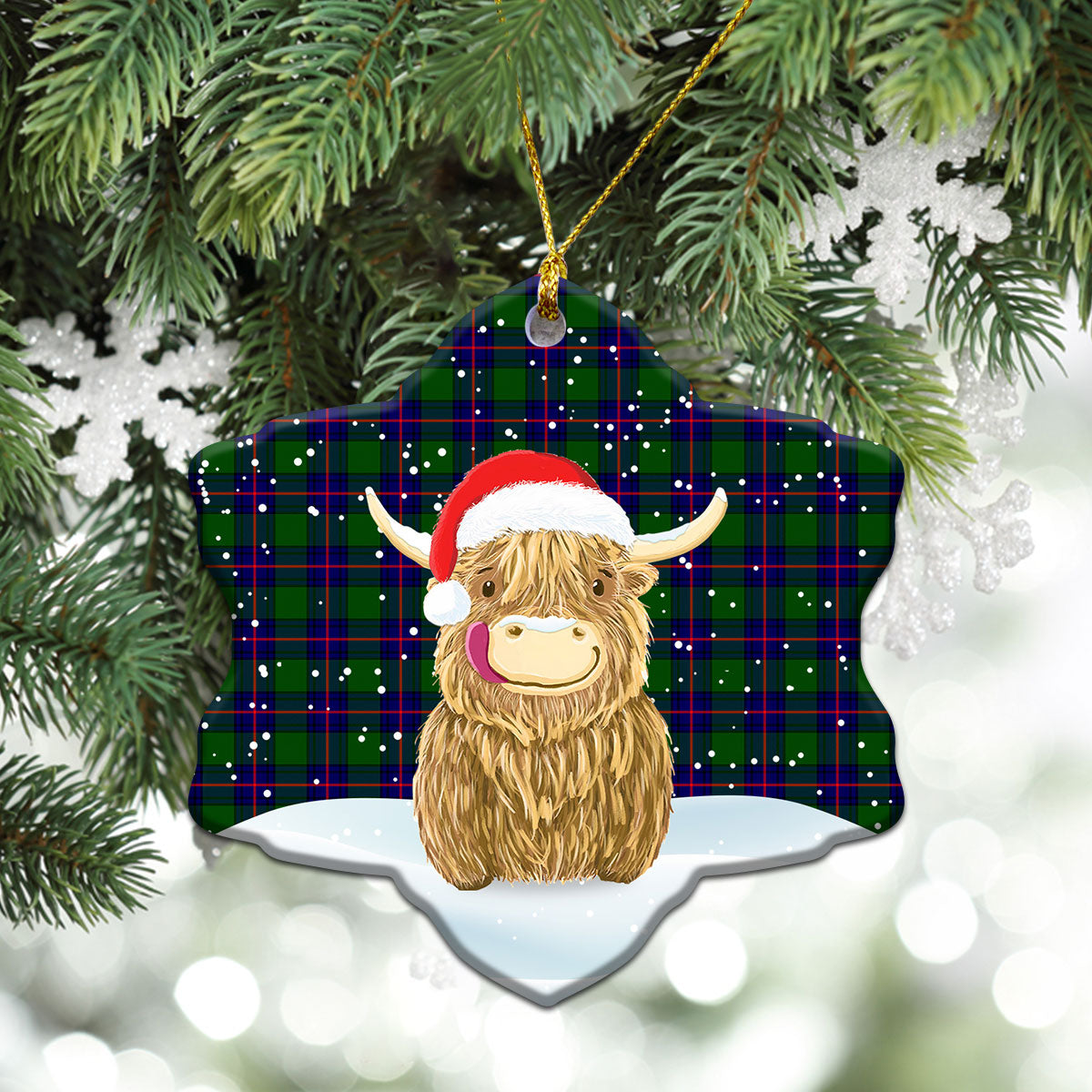 Clan Shaw Modern Tartan Christmas Ceramic Ornament Highland Cows Style HI22 Shaw Modern Tartan Tartan Ornament   