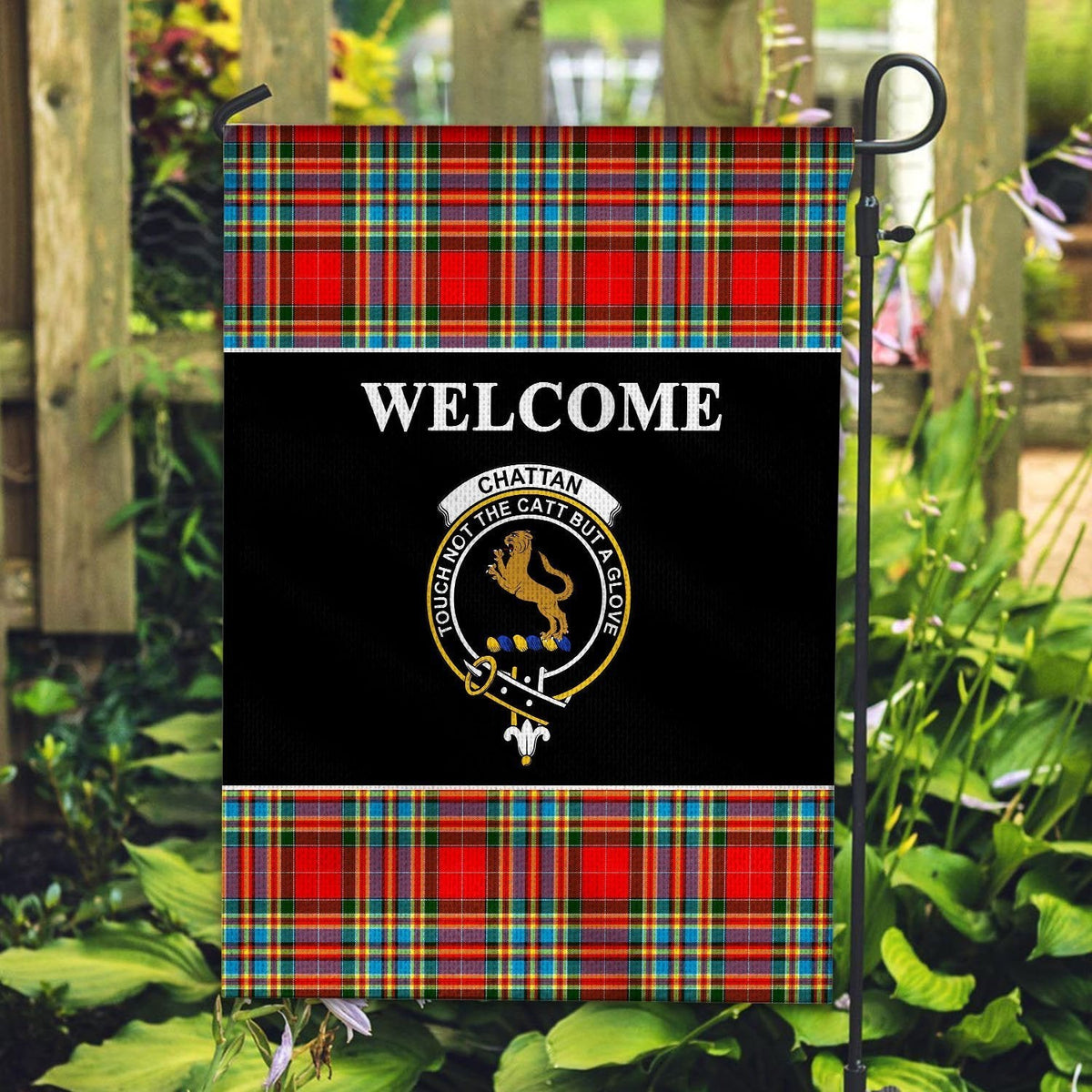 Clan Chattan Tartan Crest Black Garden Flag WN59 Clan Chattan Tartan Today   