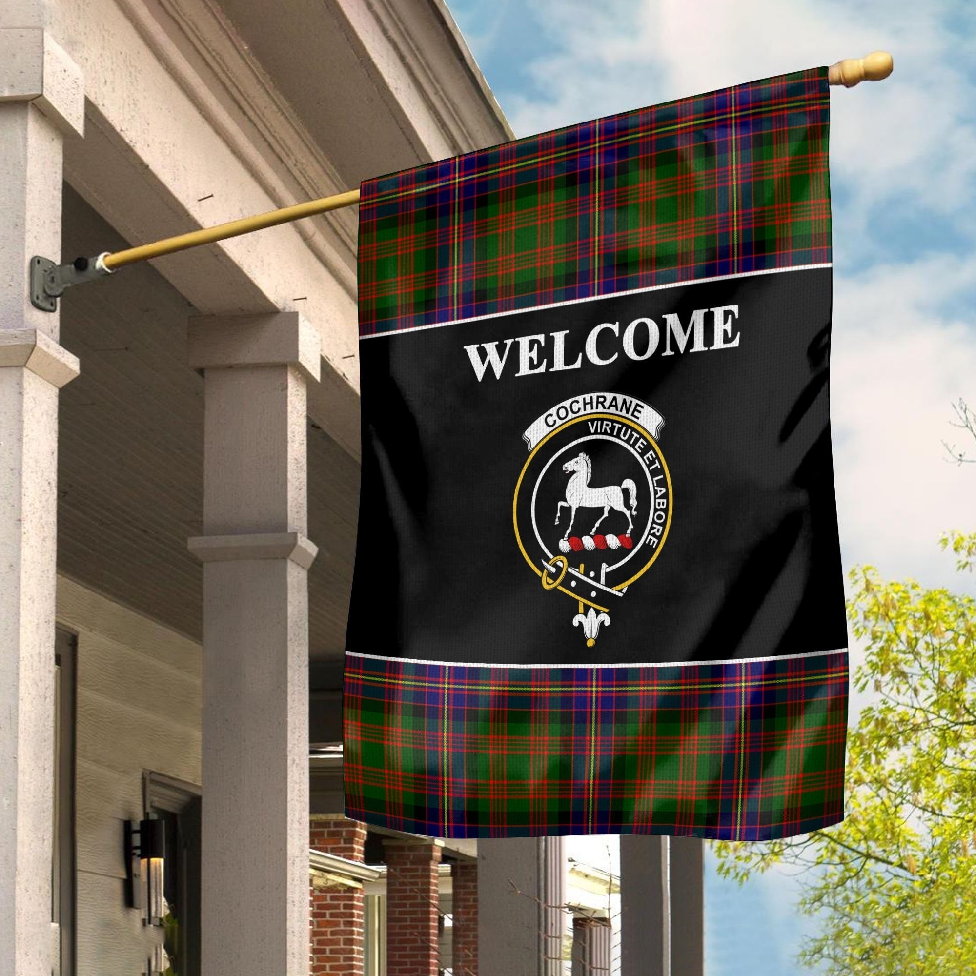 Clan Cochrane Tartan Crest Black Garden Flag AJ59 Clan Cochrane Tartan Today   