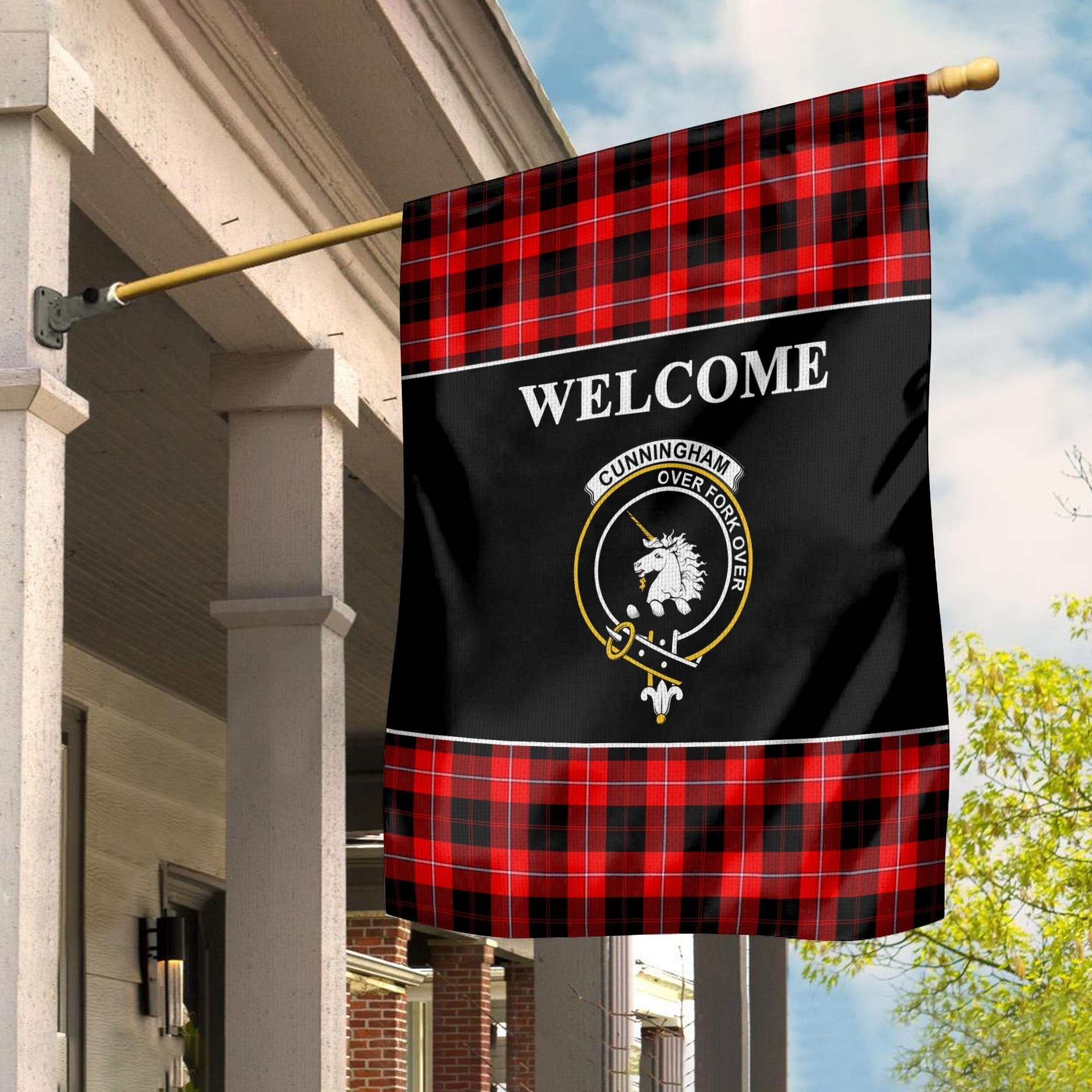 Clan Cunningham Tartan Crest Black Garden Flag CG90 Clan Cunningham Tartan Today   