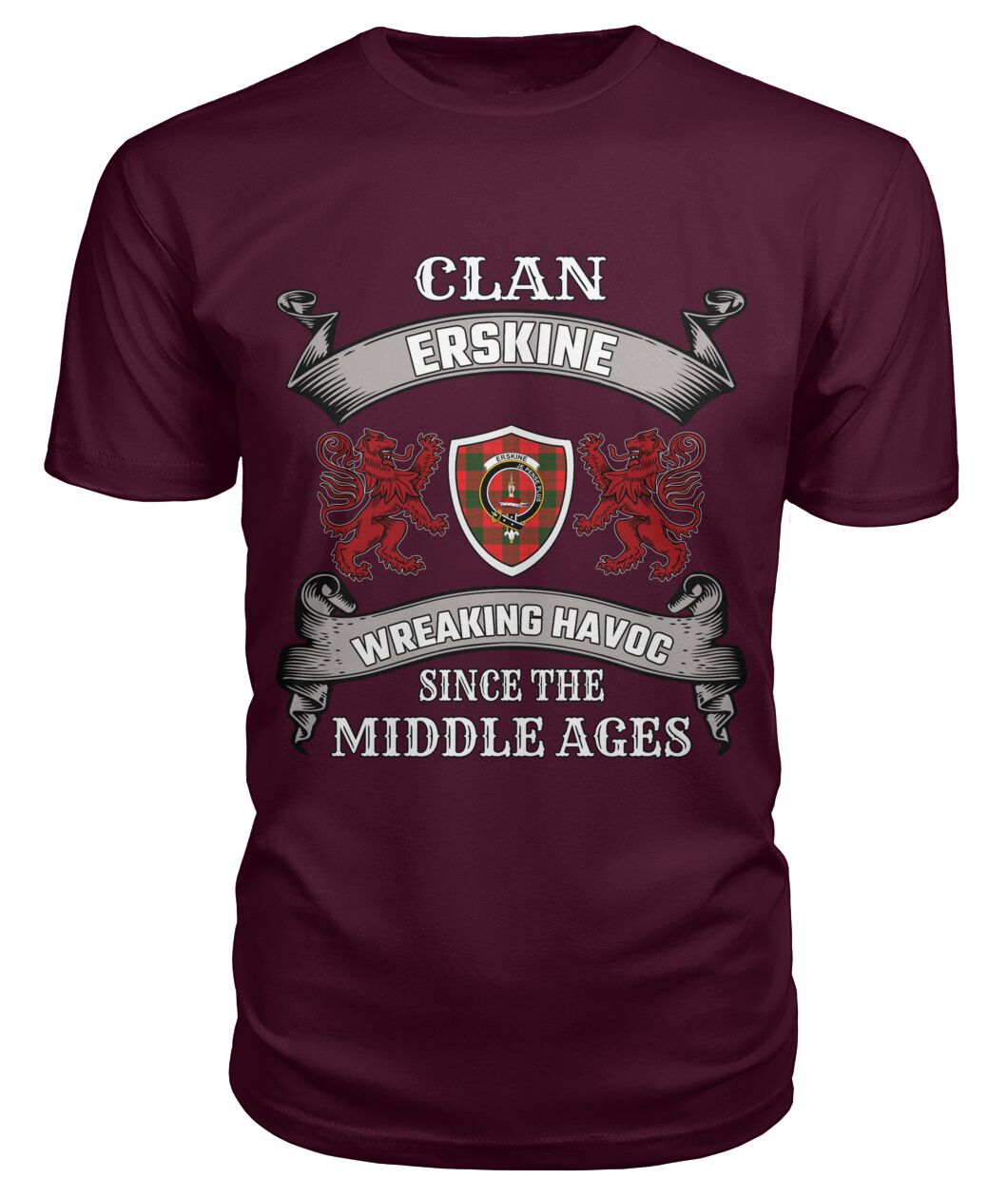 Clan Erskine Family Tartan 2D T-shirt XG84 Erskine Tartan Clan Tartan T-Shirt Maroon S Erskine Tartan Clan