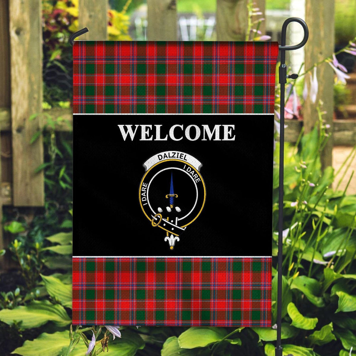 Clan Dalziel Tartan Crest Black Garden Flag HH99 Clan Dalziel Tartan Today   