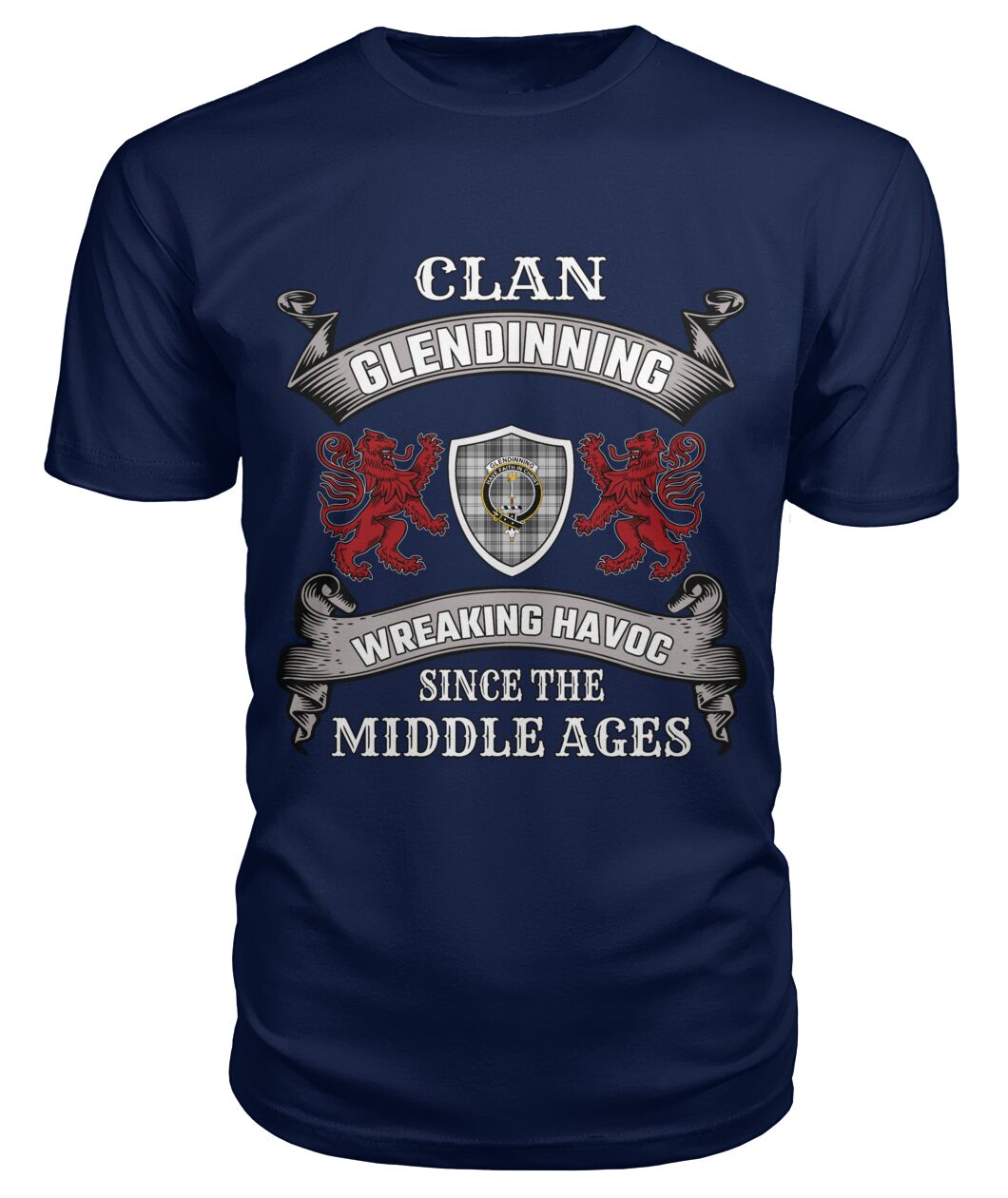 Clan Glendinning Family Tartan 2D T-shirt CL65 Glendinning Tartan Clan Tartan T-Shirt Navy S Glendinning Tartan Clan