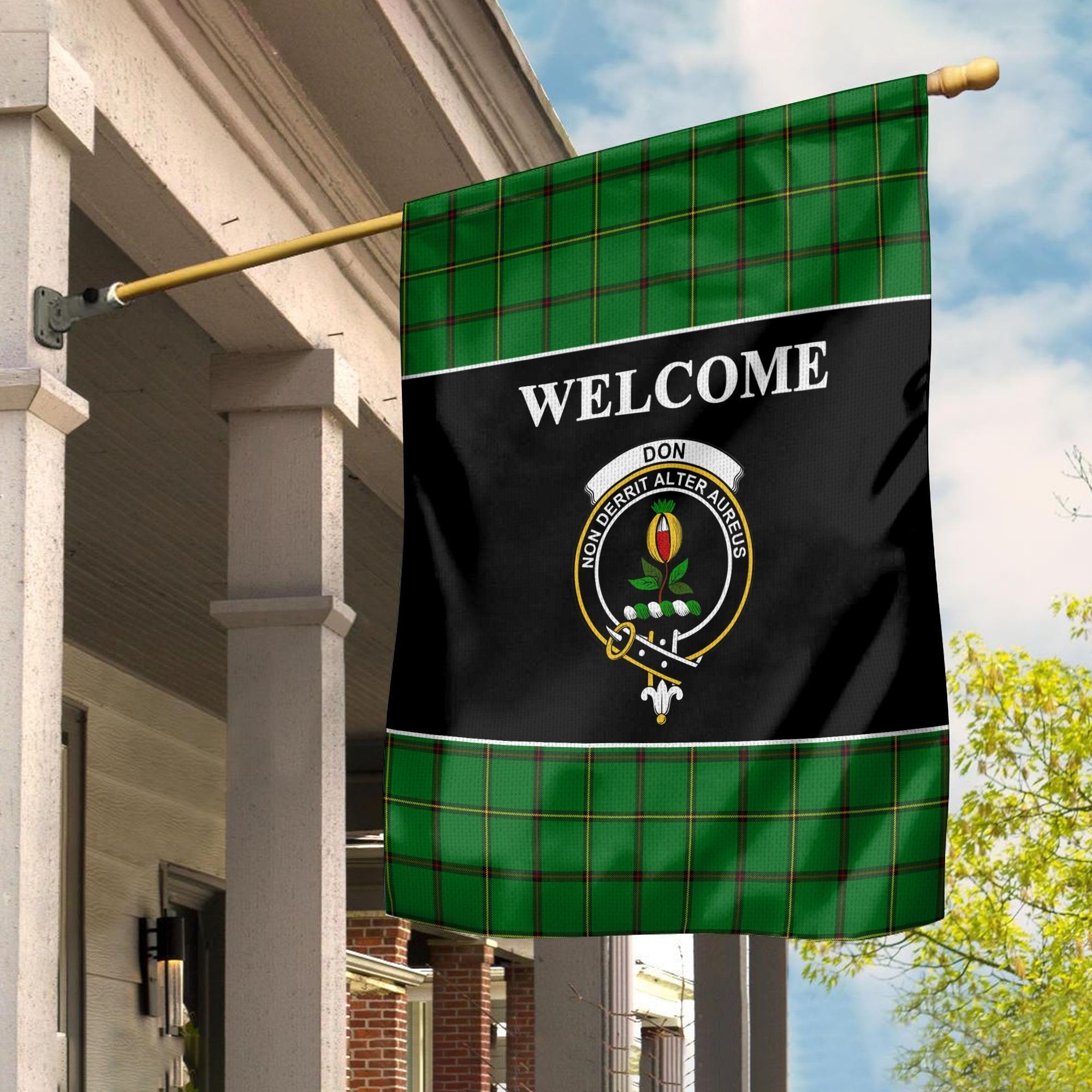 Clan Don Tartan Crest Black Garden Flag JW90 Clan Don Tartan Today   