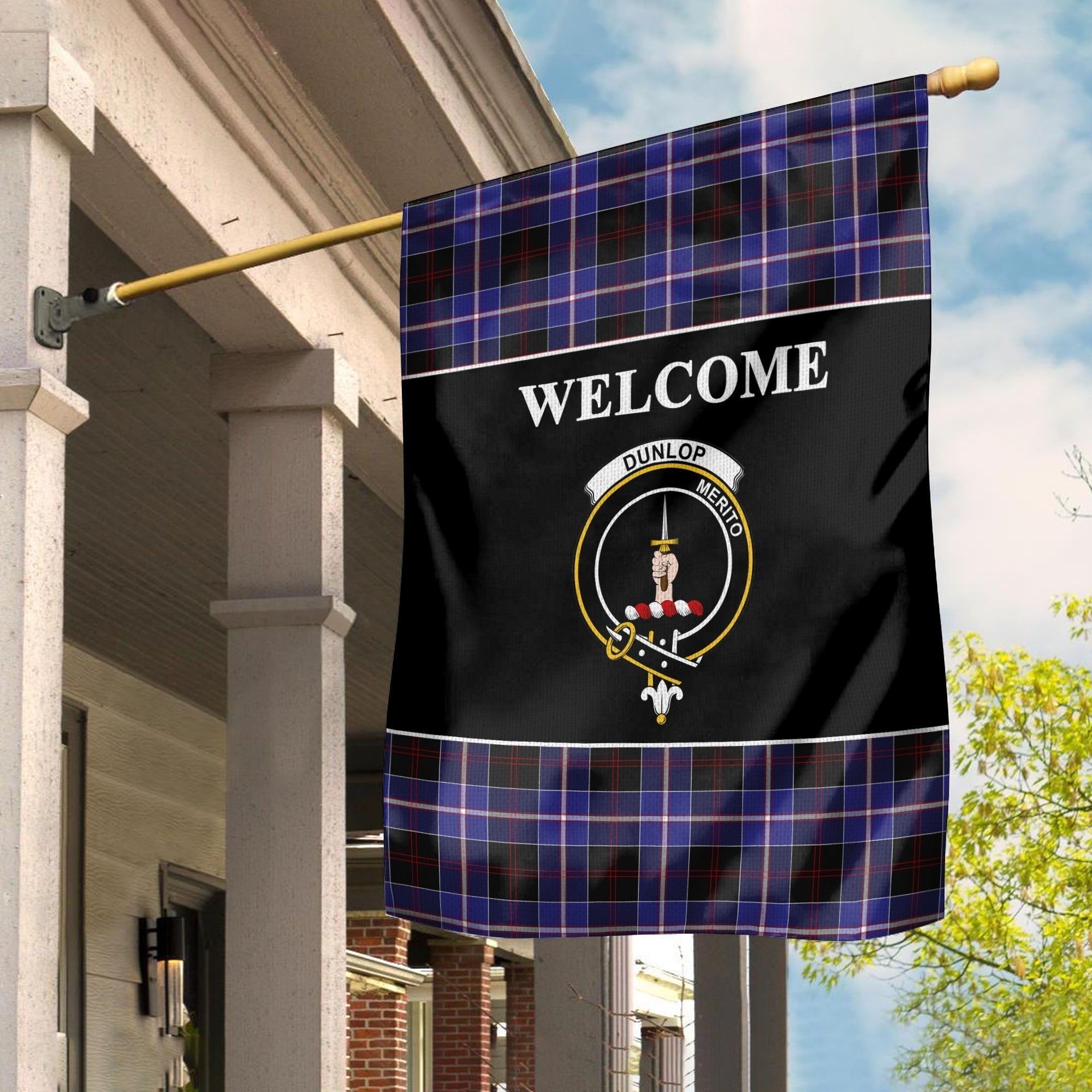 Clan Dunlop Tartan Crest Black Garden Flag WF87 Clan Dunlop Tartan Today   