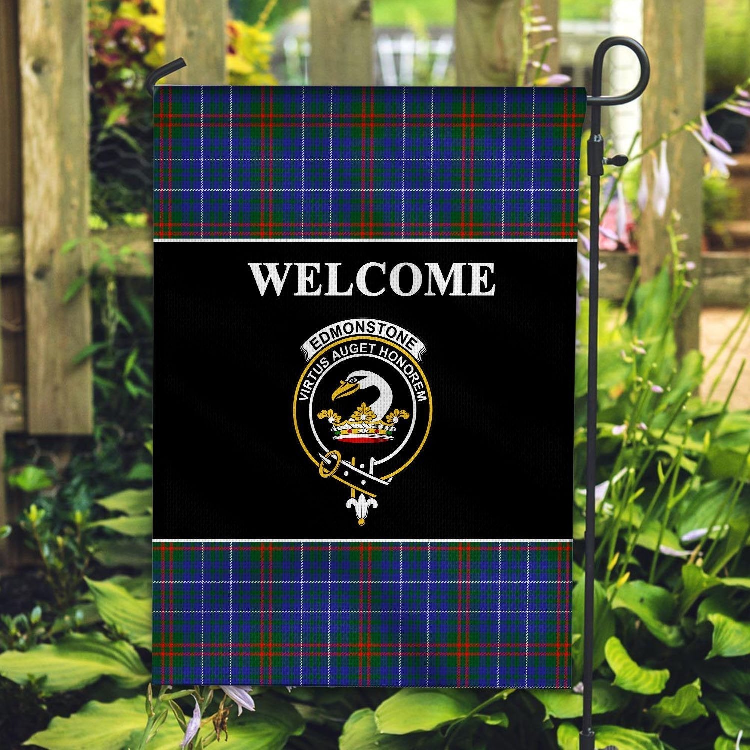 Clan Edmonstone (of Duntreath) Tartan Crest Black Garden Flag AW55 Clan Edmonstone Tartan Today   