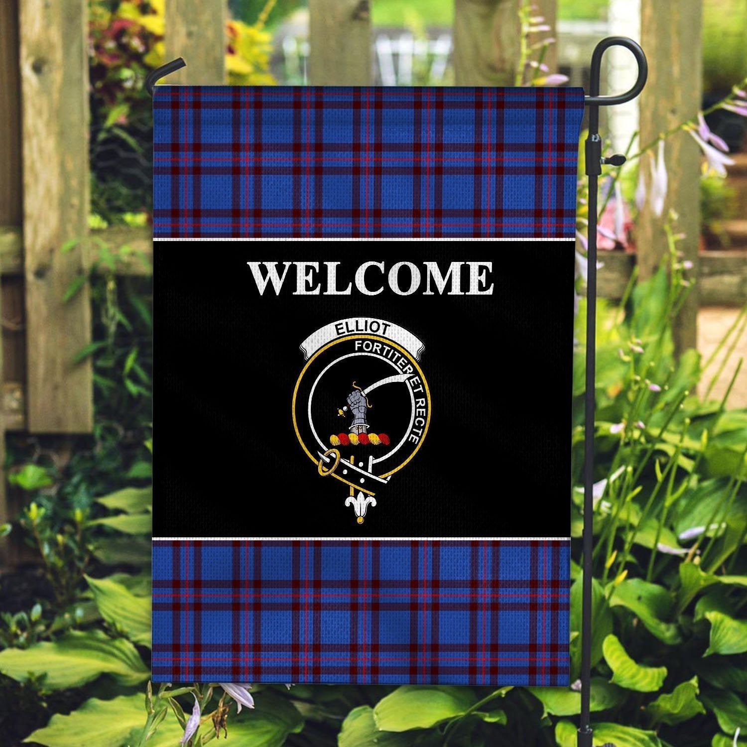 Clan Elliot Tartan Crest Black Garden Flag HC35 Clan Elliot Tartan Today   