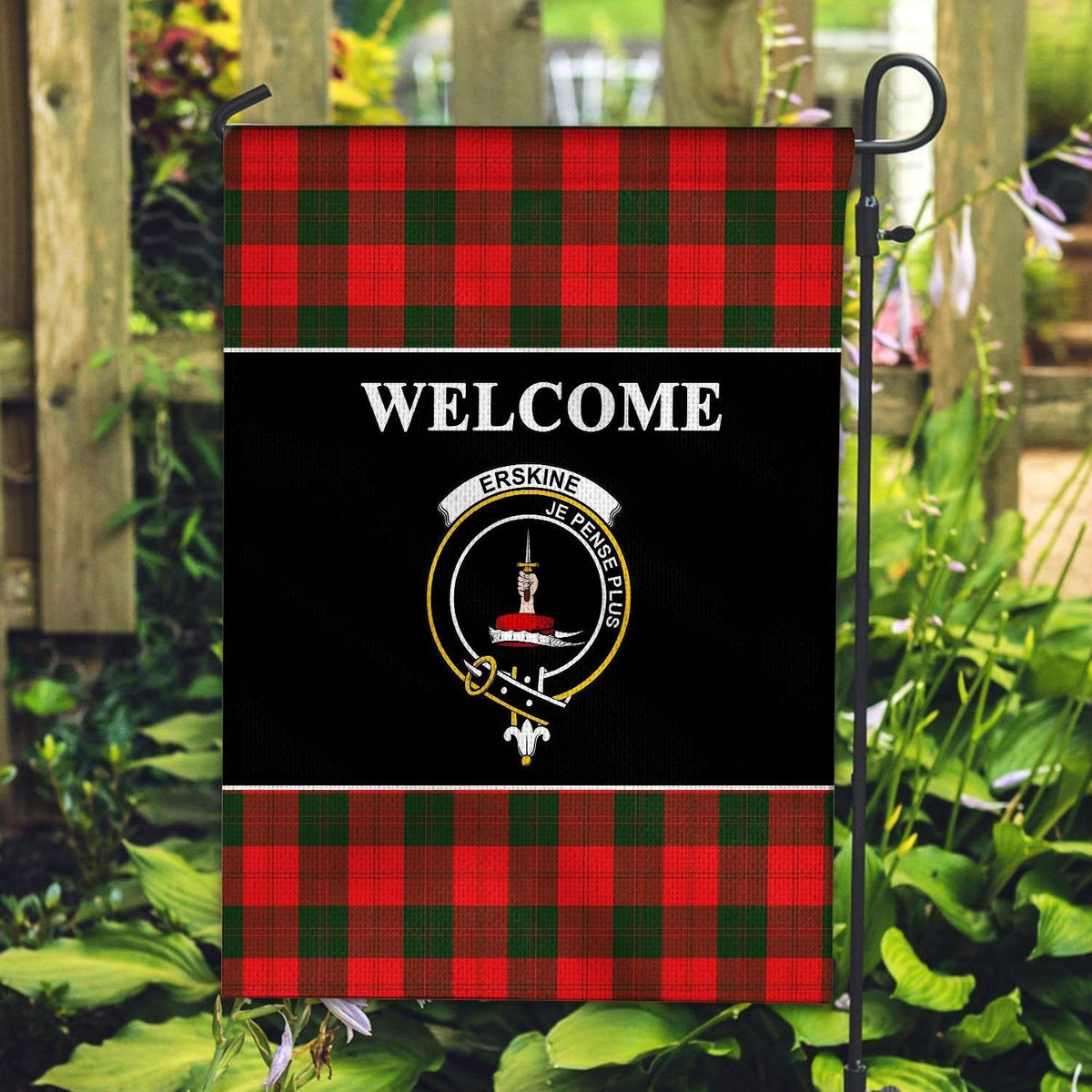 Clan Erskine Tartan Crest Black Garden Flag WB30 Clan Erskine Tartan Today   