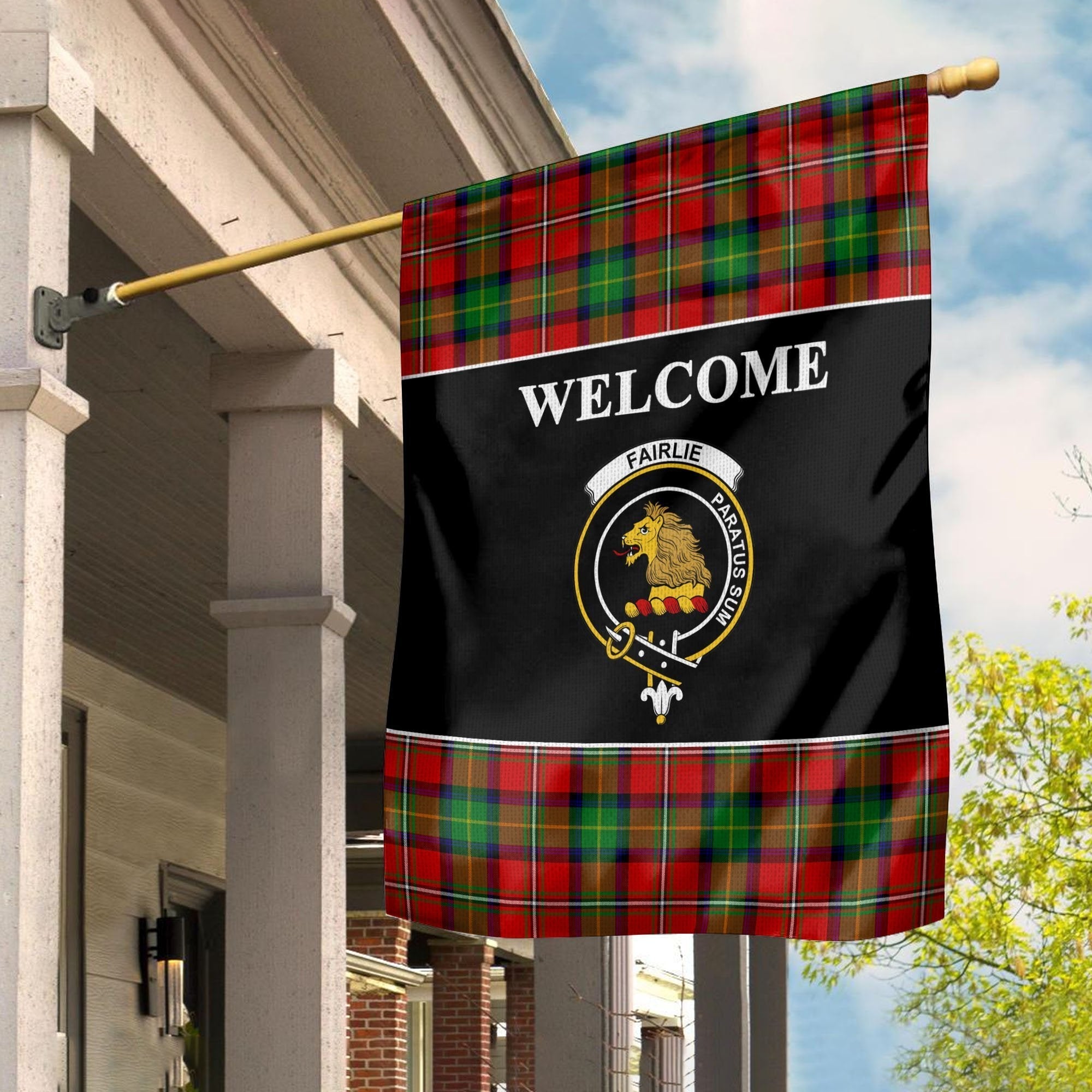 Clan Fairlie Tartan Crest Black Garden Flag NR76 Clan Fairlie Tartan Today   