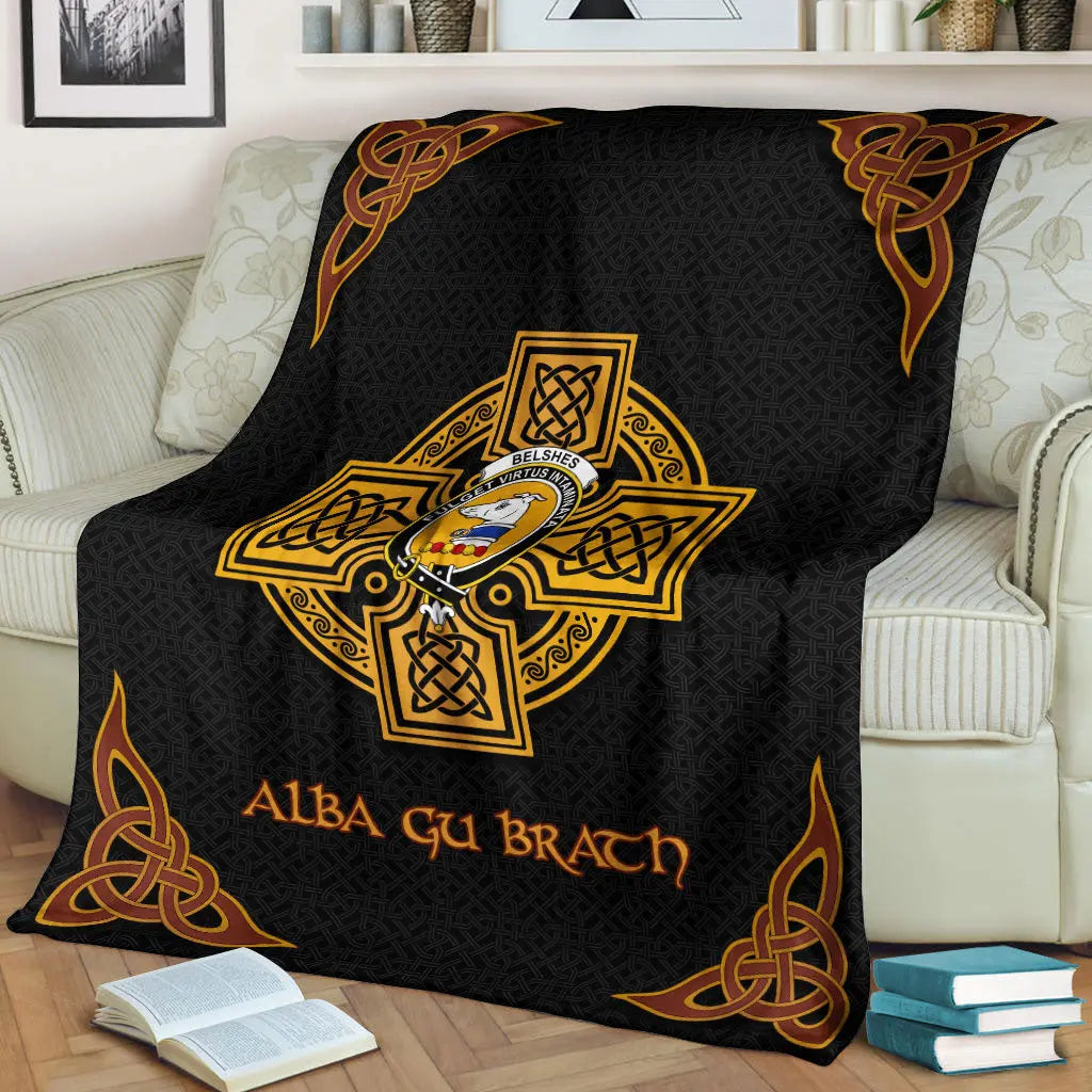 Belshes (or Belsches) Clan Crest Premium Blanket Black  Celtic Cross Style MR62 Clan Ross Tartan Today   