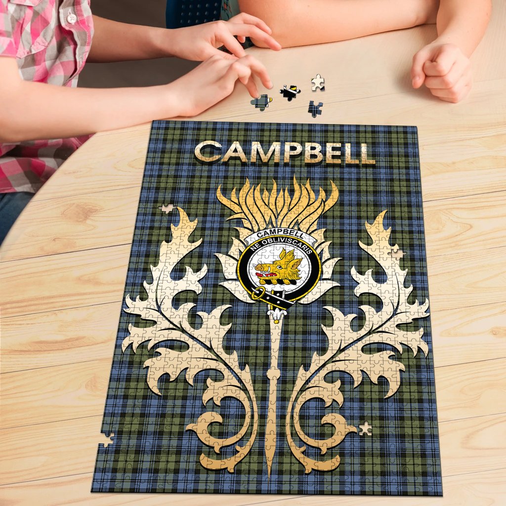 Clan Campbell Faded Tartan Crest Thistle Jigsaw Puzzles Gift For Family TG75 Clan Campbell Tartan Today   