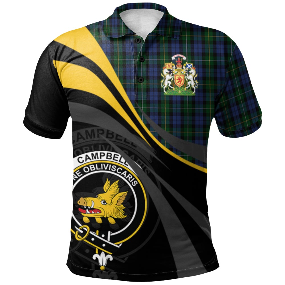 Clan Campbell of Loudoun Tartan Polo Shirt - Royal Coat Of Arms Style BW96 Campbell of Loudoun Tartan Tartan Polo   