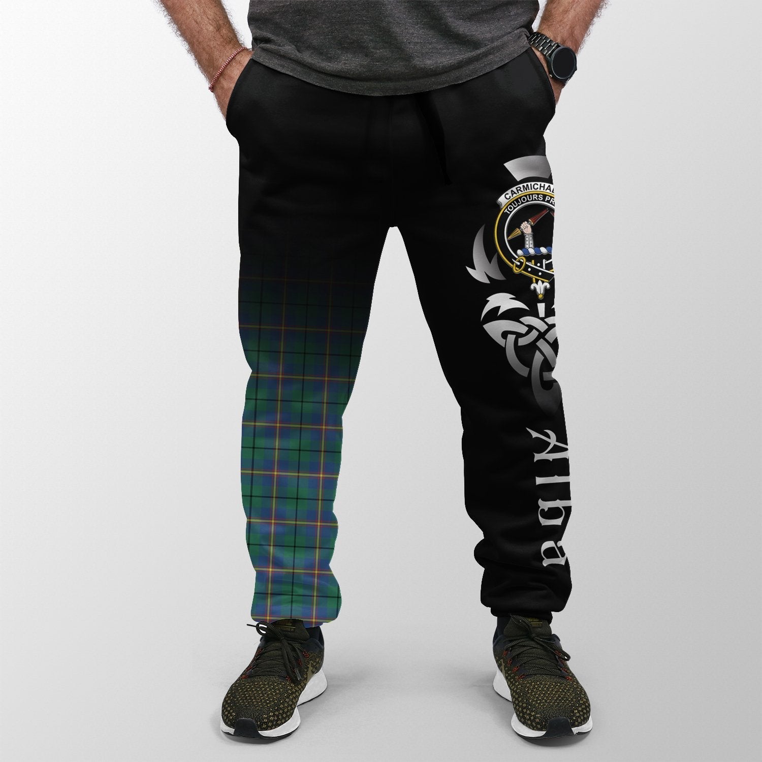 Clan Carmichael Ancient Tartan Crest Jogger Sweatpants  Alba Celtic Style LB69 Clan Carmichael Tartan Today   