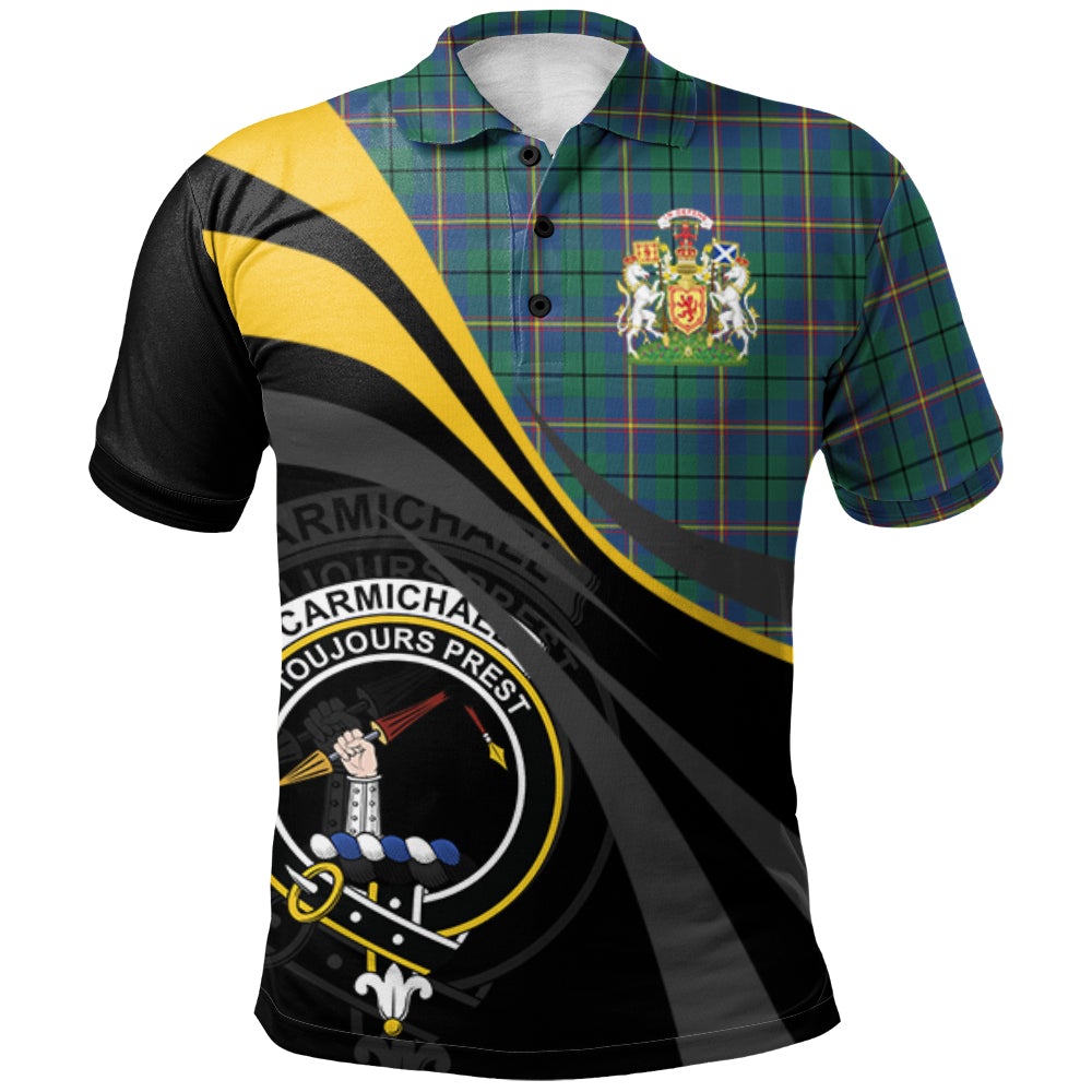 Clan Carmichael Ancient Tartan Polo Shirt - Royal Coat Of Arms Style BN82 Carmichael Ancient Tartan Tartan Polo   