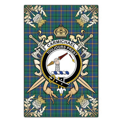 Clan Carmichael Ancient Tartan Crest Black Garden Flag  - Gold Thistle  MA20 Clan Carmichael Tartan Today   