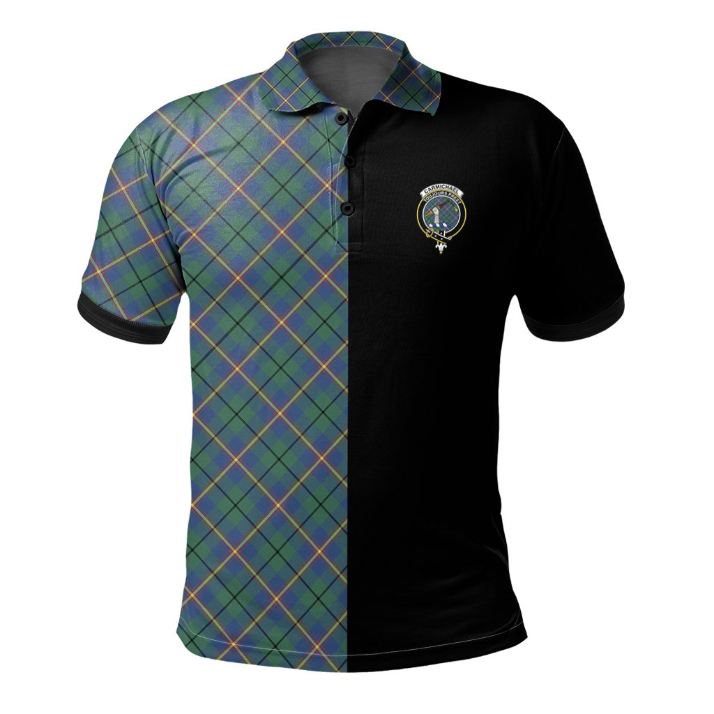 Clan Carmichael Ancient Tartan Polo Shirt Half of Me - Cross Style UX98 Carmichael Ancient Tartan Tartan Polo   