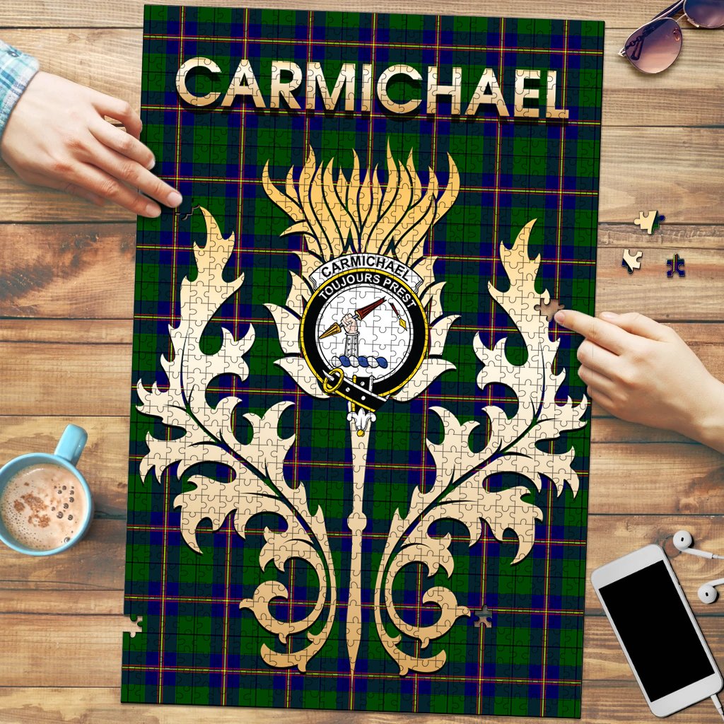 Clan Carmichael Modern Tartan Crest Thistle Jigsaw Puzzles Gift For Family FM45 Clan Carmichael Tartan Today   