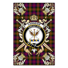 Clan Carnegie Modern Tartan Crest Black Garden Flag  - Gold Thistle  OE10 Clan Carnegie Tartan Today   