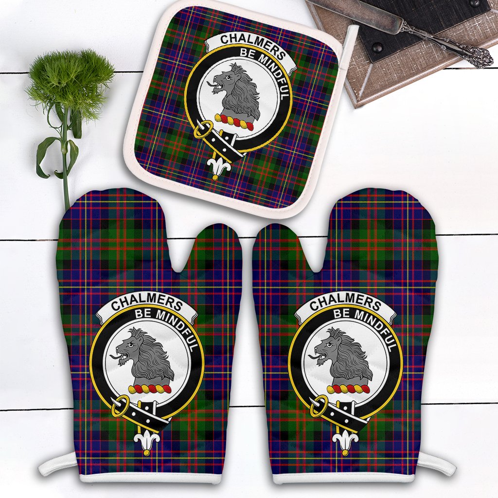 Clan Chalmers Modern Tartan Crest Oven Mitt And Pot Holder (2 Oven Mitts + 1 Pot Holder) TA52 Clan Chalmers Tartan Today   