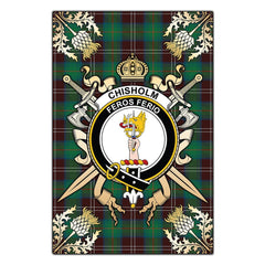 Clan Chisholm Hunting Ancient Tartan Crest Black Garden Flag  - Gold Thistle  FQ22 Clan Chisholm Tartan Today   