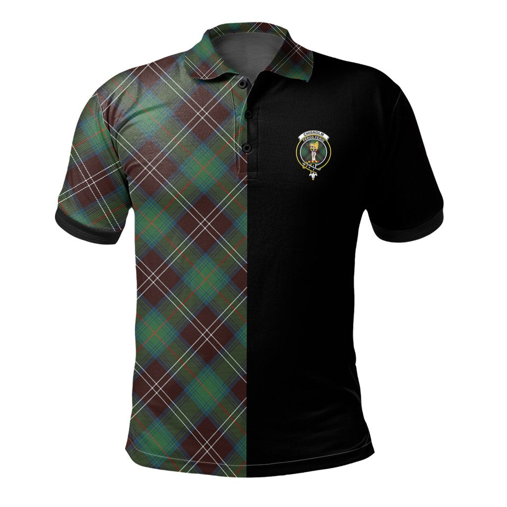 Clan Chisholm Hunting Ancient Tartan Polo Shirt Half of Me - Cross Style UK77 Chisholm Hunting Ancient Tartan Tartan Polo   