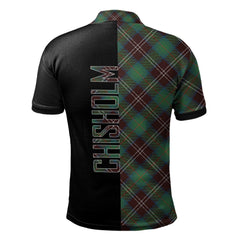 Clan Chisholm Hunting Ancient Tartan Polo Shirt Half of Me - Cross Style UK77 Chisholm Hunting Ancient Tartan Tartan Polo   