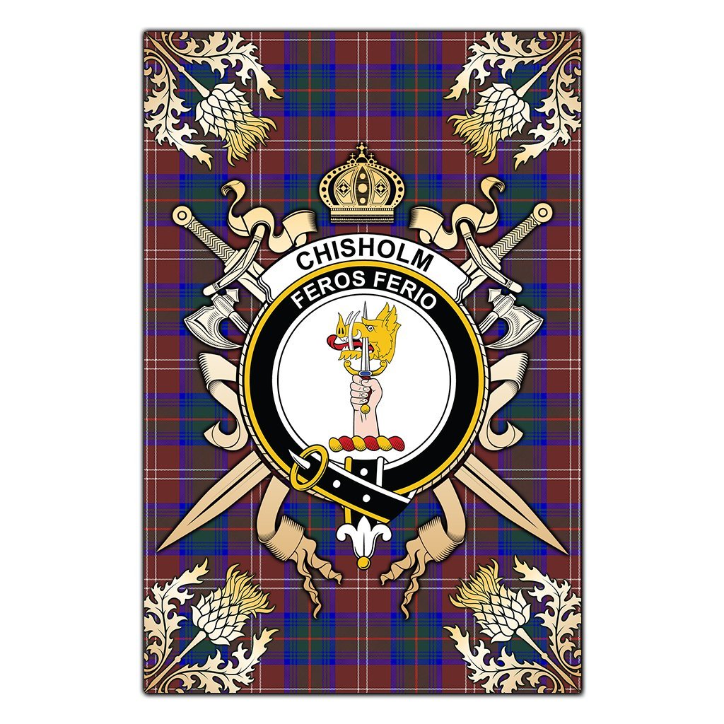 Clan Chisholm Hunting Modern Tartan Crest Black Garden Flag  - Gold Thistle  SD87 Clan Chisholm Tartan Today   