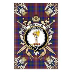 Clan Chisholm Hunting Modern Tartan Crest Black Garden Flag  - Gold Thistle  SD87 Clan Chisholm Tartan Today   