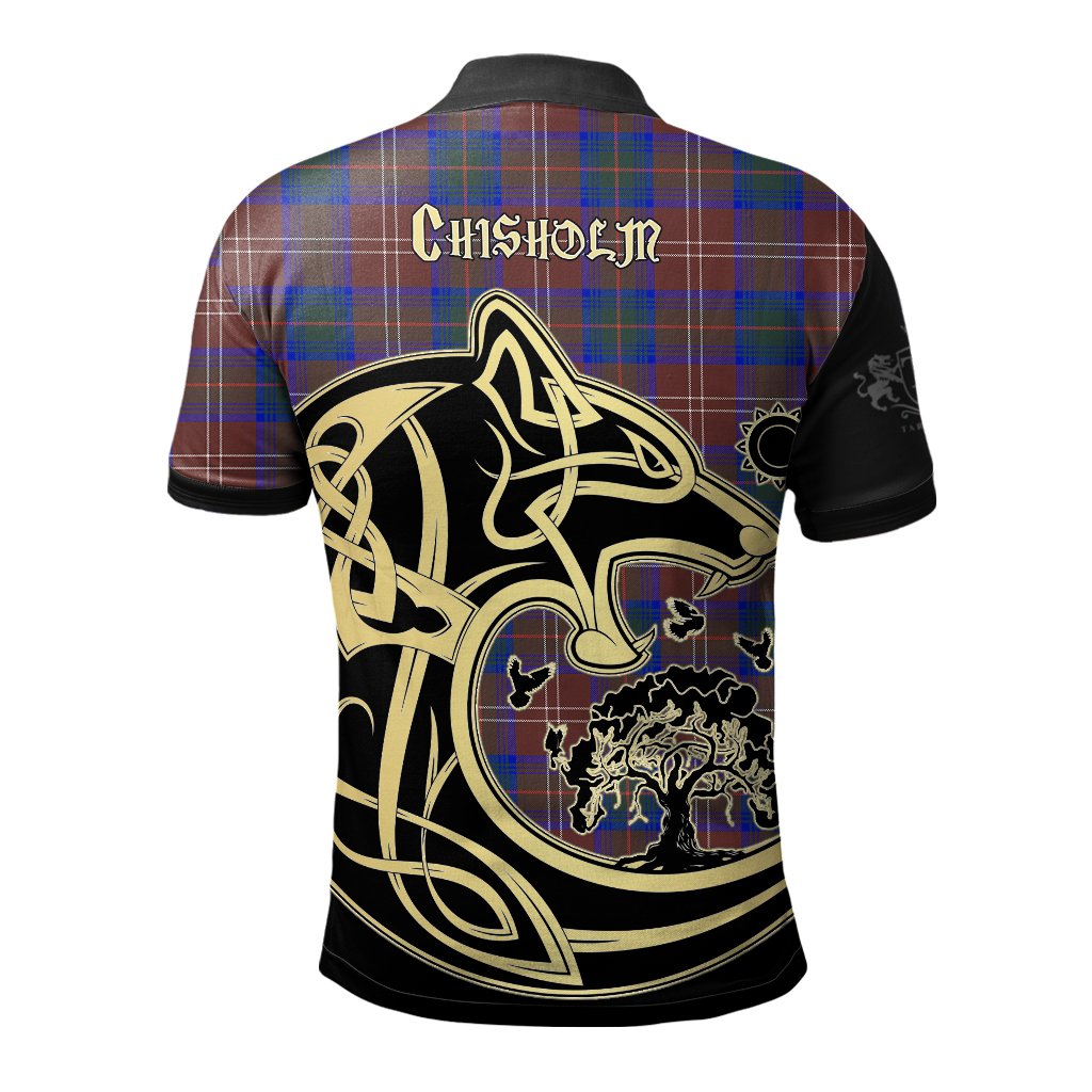 Clan Chisholm Hunting Modern Tartan Polo Shirt Viking Wolf CU55 Chisholm Hunting Modern Tartan Tartan Polo   