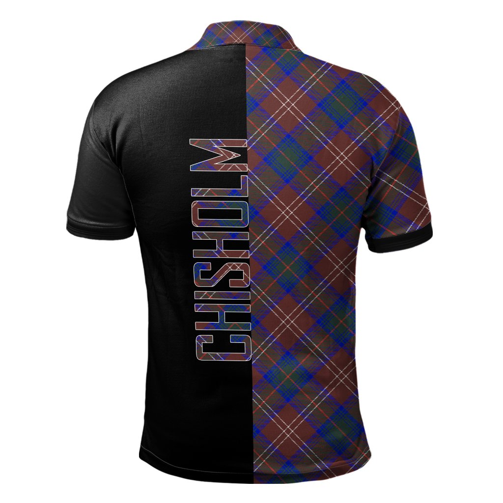 Clan Chisholm Hunting Modern Tartan Polo Shirt Half of Me - Cross Style TO41 Chisholm Hunting Modern Tartan Tartan Polo   