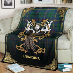 Clan Carmichael Ancient Tartan Crest Premium Blanket Celtic Stag Style WA49 Clan Carmichael Tartan Today   