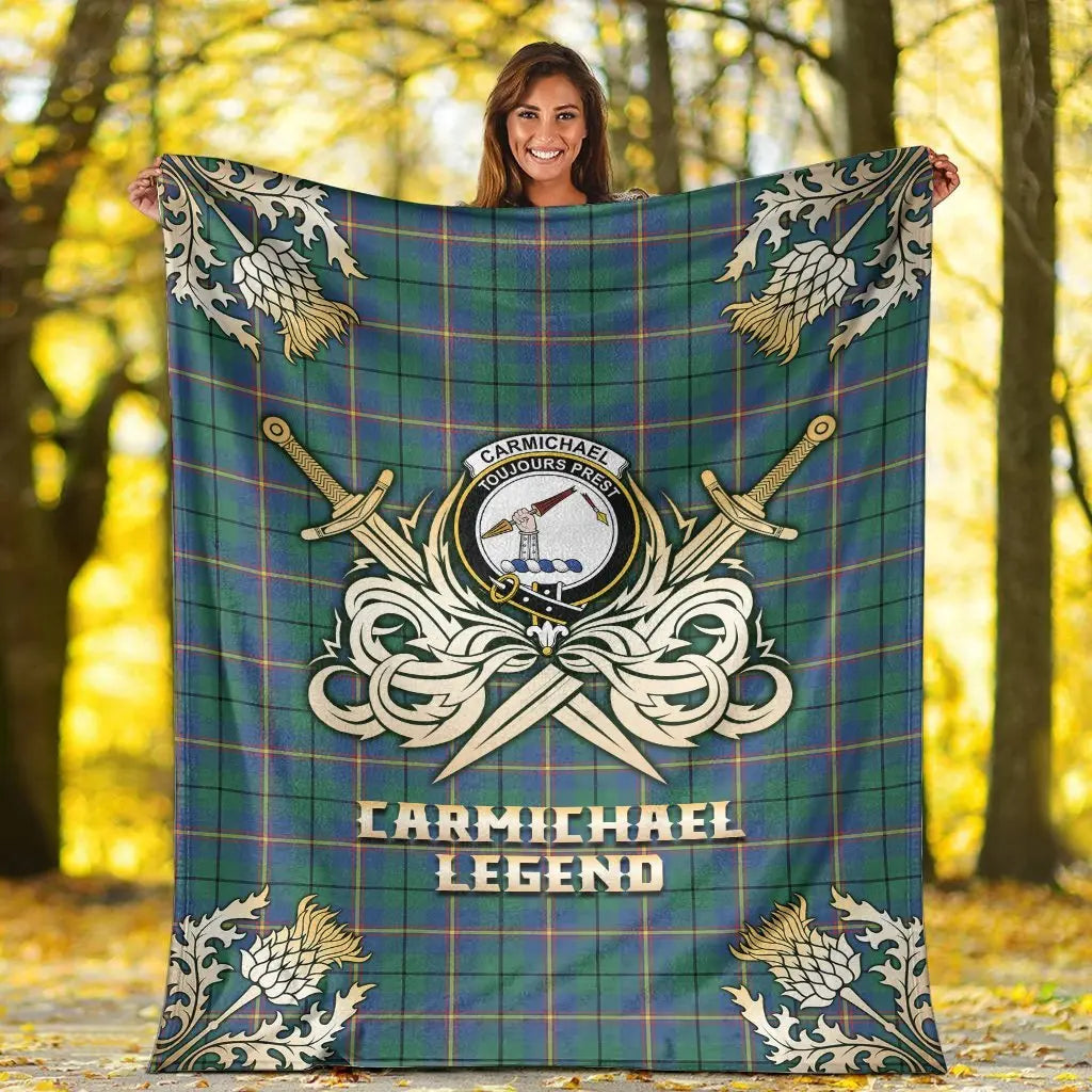 Clan Carmichael Ancient Tartan Gold Courage Symbol Blanket JL19 Clan Carmichael Tartan Today   