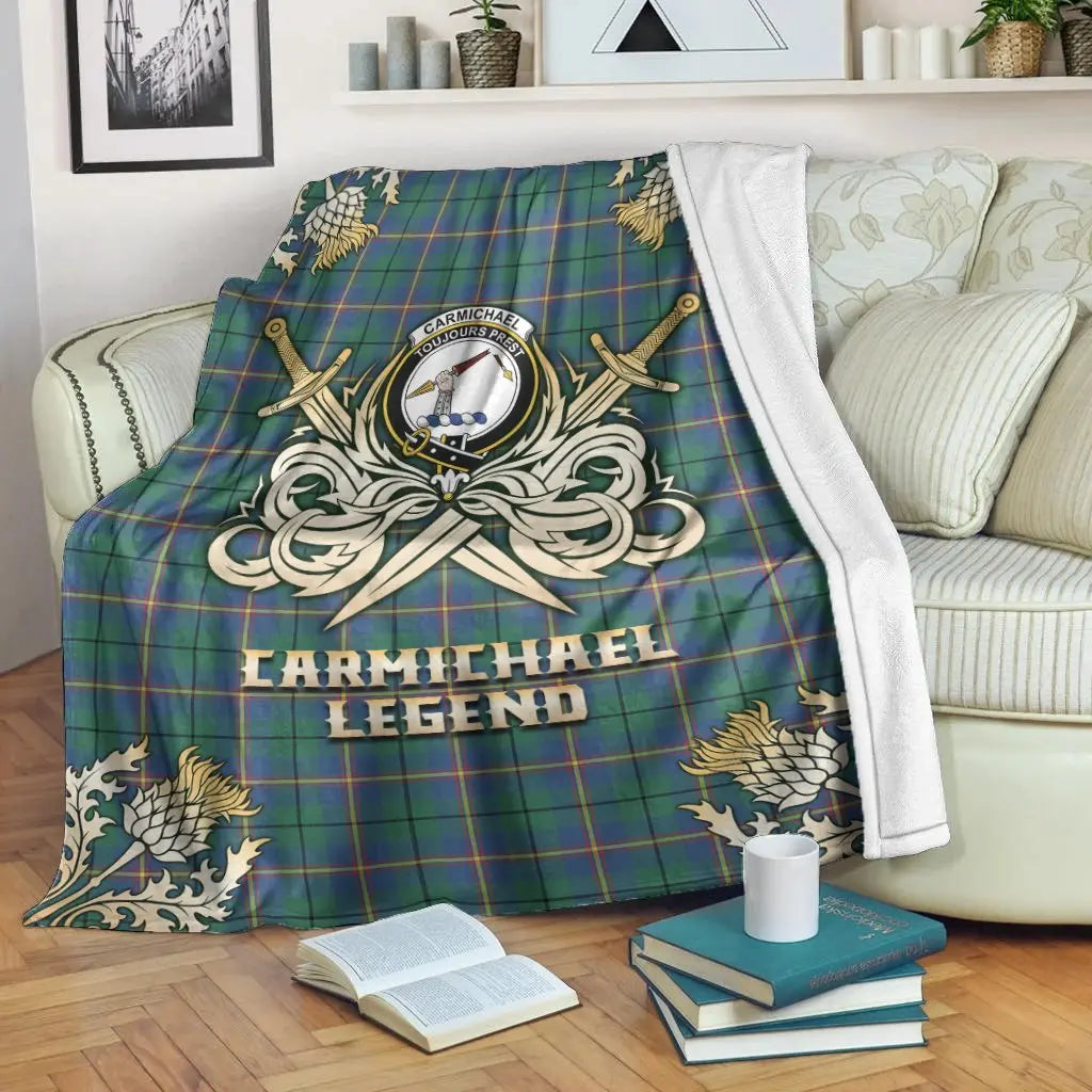 Clan Carmichael Ancient Tartan Gold Courage Symbol Blanket JL19 Clan Carmichael Tartan Today   