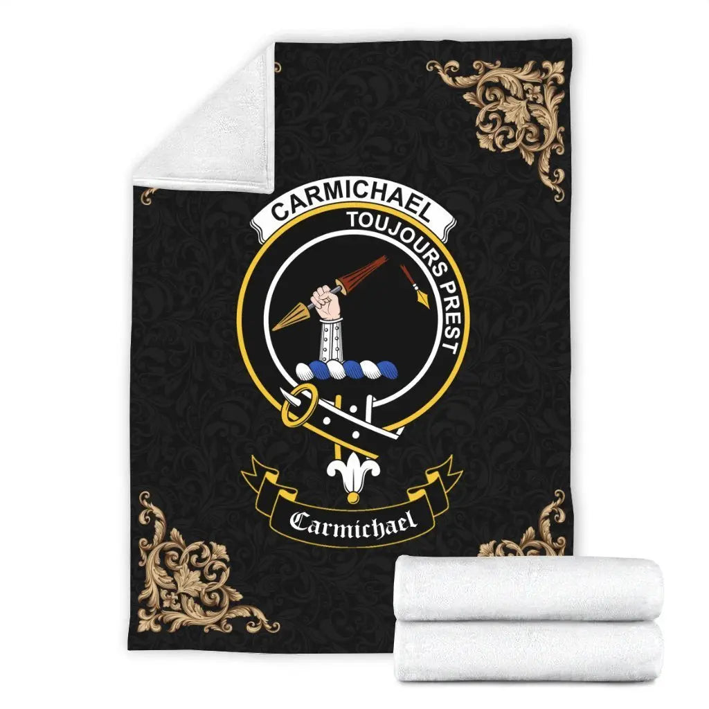 Clan Carmichael Crest Tartan Premium Blanket Black NG17 Clan Carmichael Tartan Today   