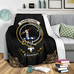 Clan Carmichael Crest Tartan Premium Blanket Black NG17 Clan Carmichael Tartan Today   