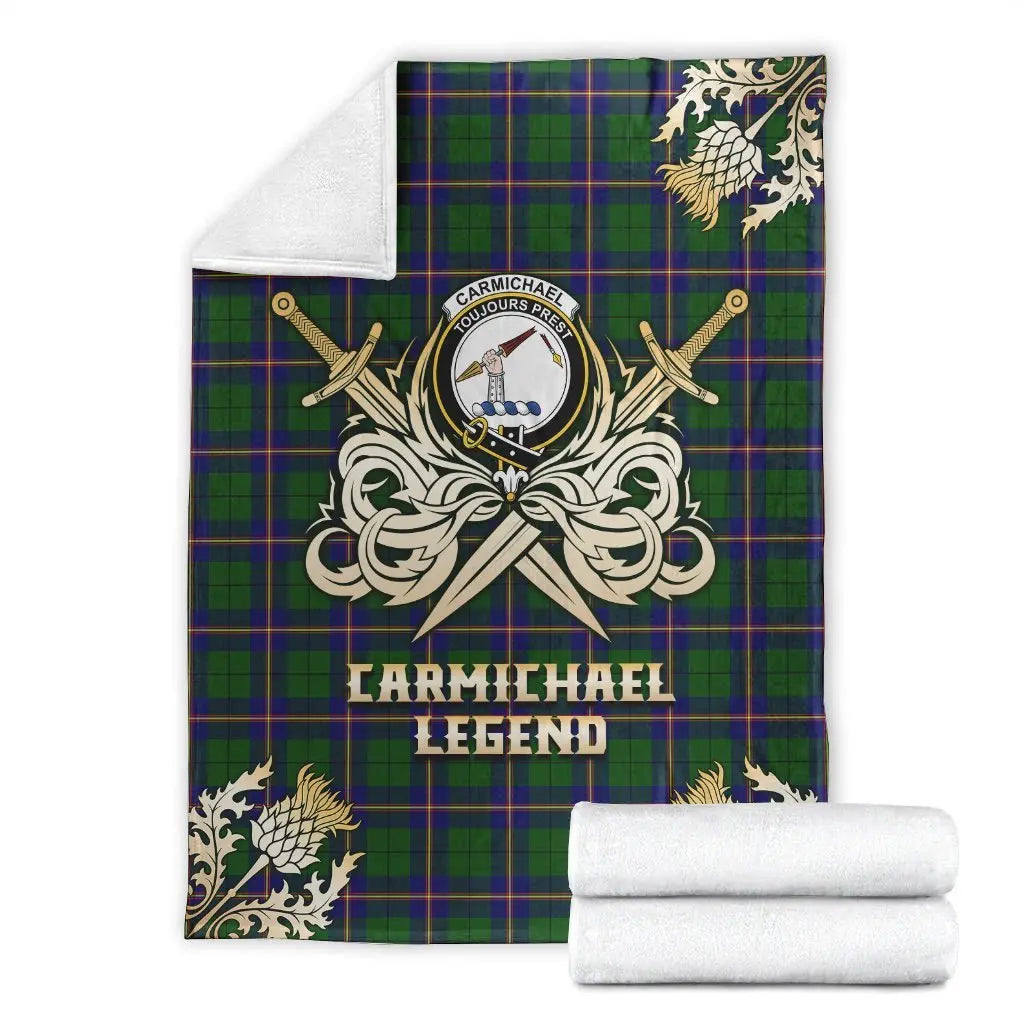 Clan Carmichael Modern Tartan Gold Courage Symbol Blanket AP57 Clan Carmichael Tartan Today   